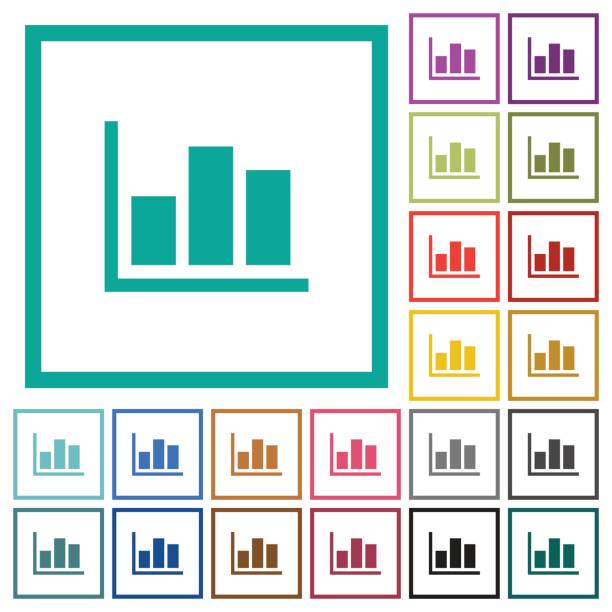 statistiken flache farbige icons mit quadrant frames - axt grafiken stock-grafiken, -clipart, -cartoons und -symbole