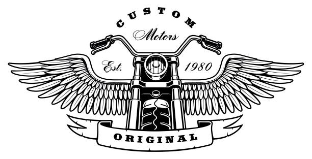 винтажный мотоцикл с крыльями на белом фоне - motor racing track motorcycle sports race competition stock illustrations