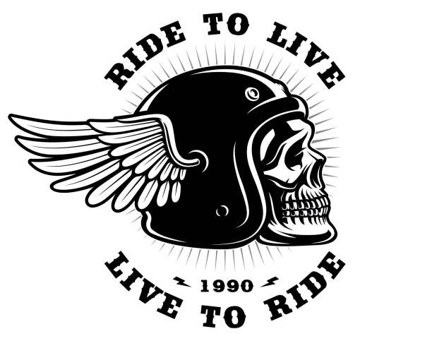 Biker skull in helmet with wing on white background Biker skull in helmet with wing (version on the white background). All elements are on the separate layer. cafe racer stock illustrations