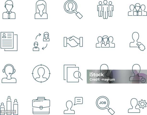Human Resources And Managment Vector Icons Set Stock Illustration - Download Image Now - Suit, Line Icon, Women