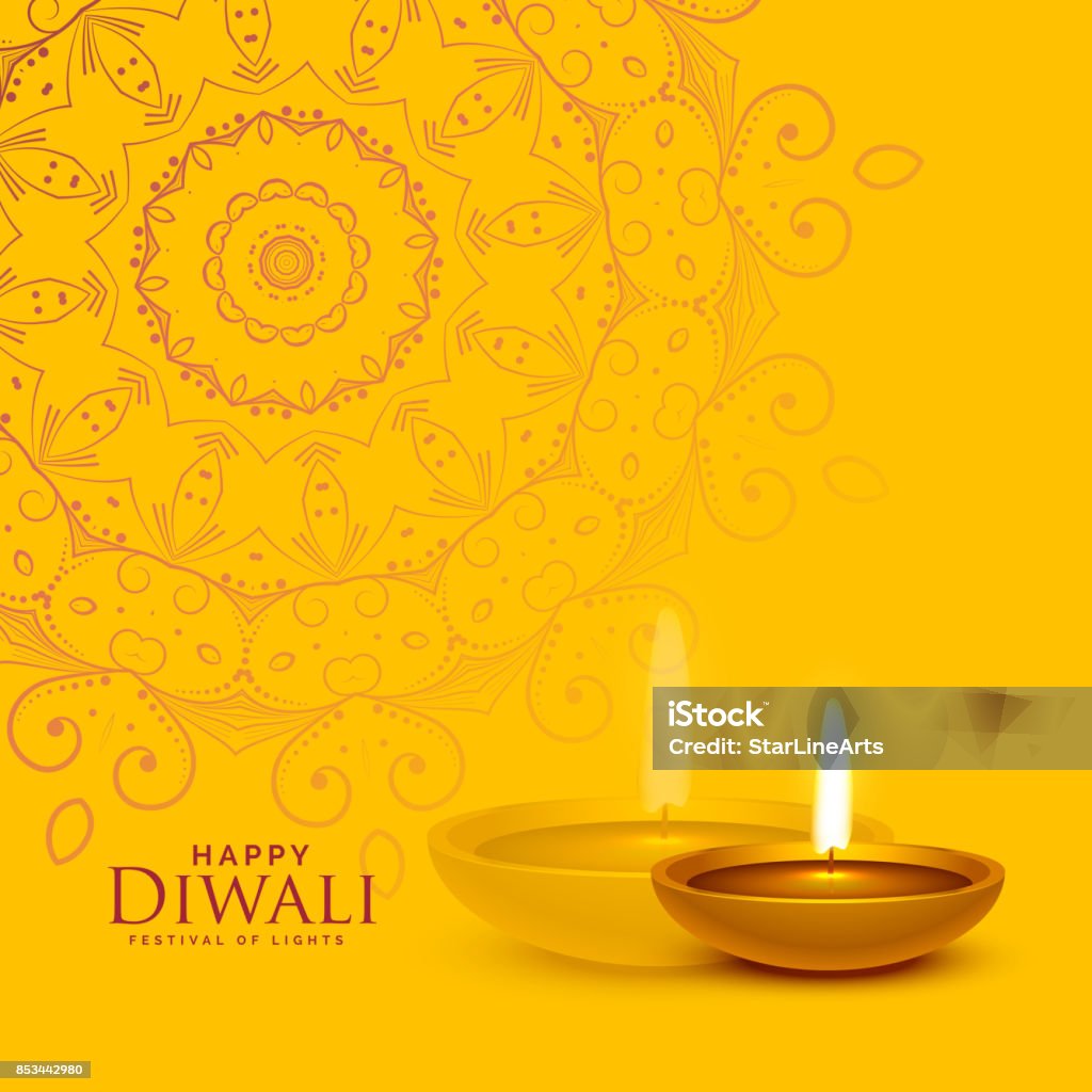 Yellow Festival Background With Diwali Diya Lamp And Mandala ...