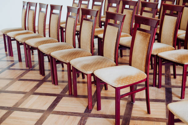istock empty class room, close up on chair, vintage effect 853453450