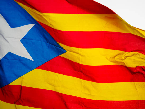 istock Catalan independence flag waving into the wind during a demonstration in the streets of Barcelona 853460986