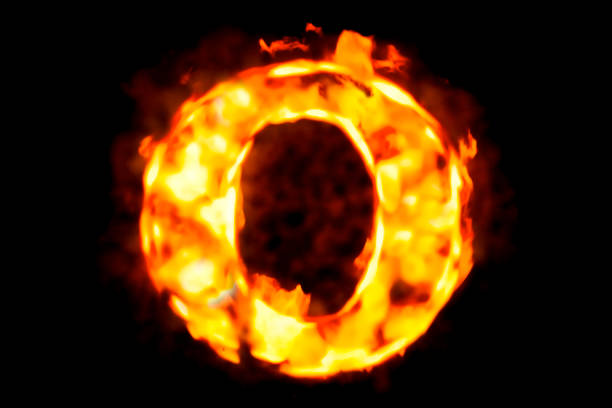 istock Fire letter O of burning flame light, 3D rendering isolated on black background 853475058