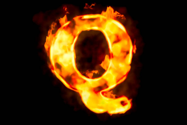 istock Fire letter Q of burning flame light, 3D rendering isolated on black background 853475078