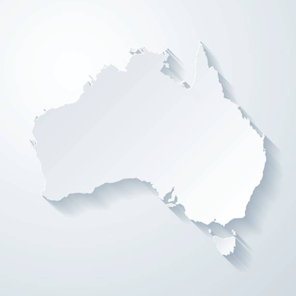 illustrazioni stock, clip art, cartoni animati e icone di tendenza di mappa australia con effetto taglio carta su sfondo vuoto - australasia