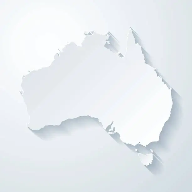 Vector illustration of Australia map with paper cut effect on blank background