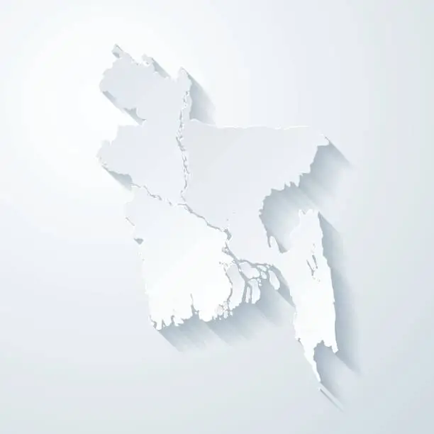 Vector illustration of Bangladesh map with paper cut effect on blank background