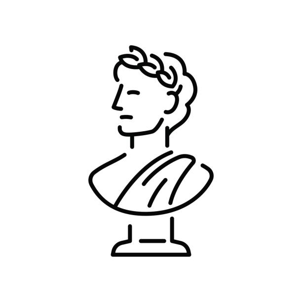 Greek bust sculpture Ancient Greek bust sculpture with laurel wreath. Young man head in profile, classic statue logo or icon. Simple modern vector illustration. emperor stock illustrations