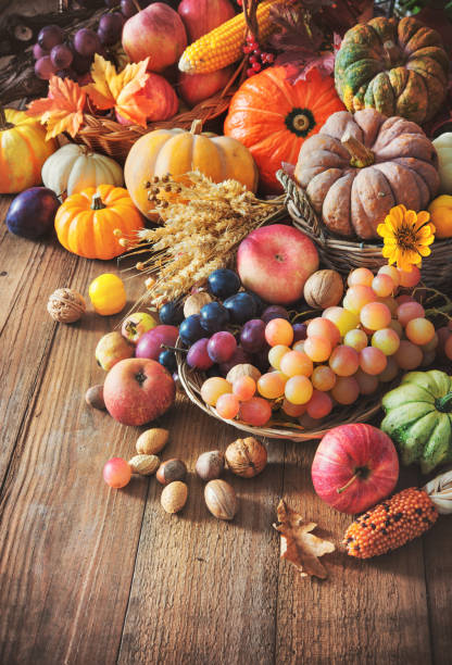 istock Autumn thanksgiving still life on wooden table 853514830