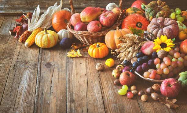 istock Autumn thanksgiving still life on wooden table 853514888