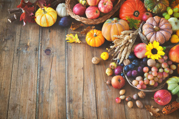 istock Autumn thanksgiving still life on wooden table 853514896