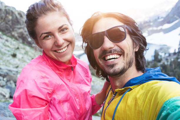 istock Happy couple taking self portrait in mountains 853515004