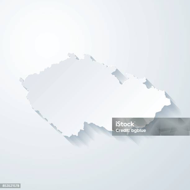 Czech Republic Map With Paper Cut Effect On Blank Background Stock Illustration - Download Image Now