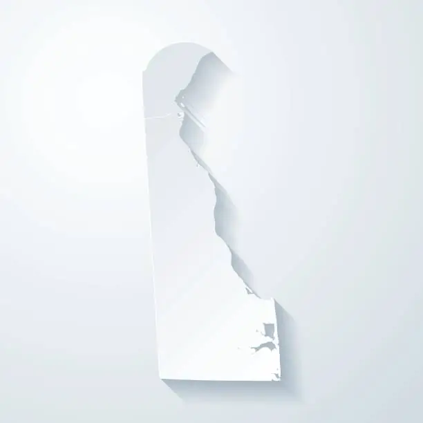 Vector illustration of Delaware map with paper cut effect on blank background