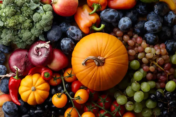 Photo of Autumn concept with seasonal fruits and vegetables