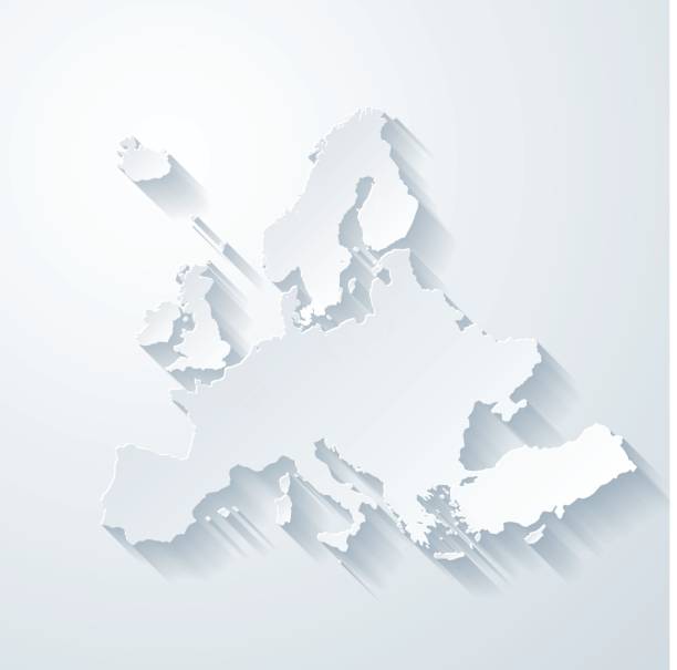 ilustraciones, imágenes clip art, dibujos animados e iconos de stock de mapa de europa con el papel cortado efecto sobre fondo blanco - europa