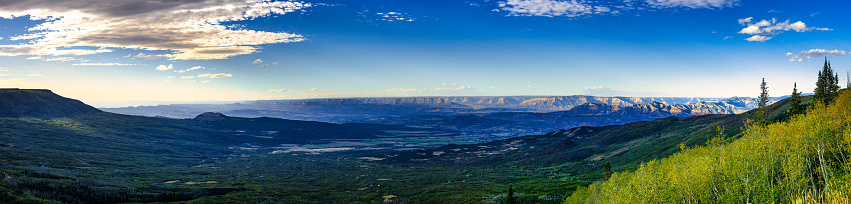 Grand Mesa Panoramic Views - Grand views from high point vista. Grand Mesa, Collbran, Colorado USA.