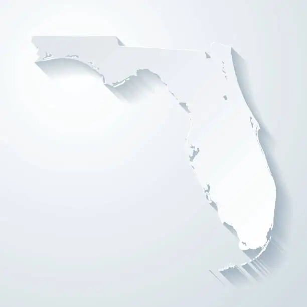 Vector illustration of Florida map with paper cut effect on blank background