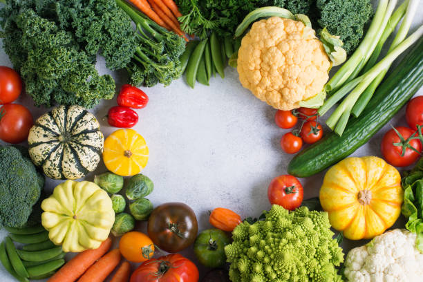 istock Top view of rainbow vegetables, autumn harvest 853550126