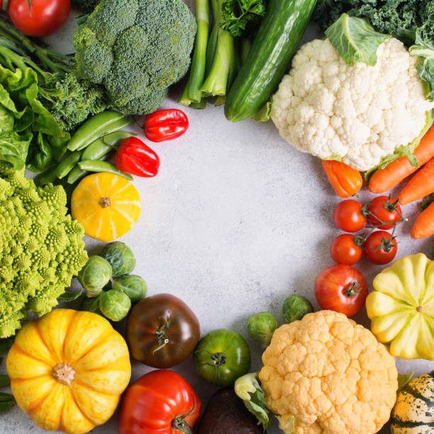 istock Top view of rainbow vegetables, autumn harvest 853550240