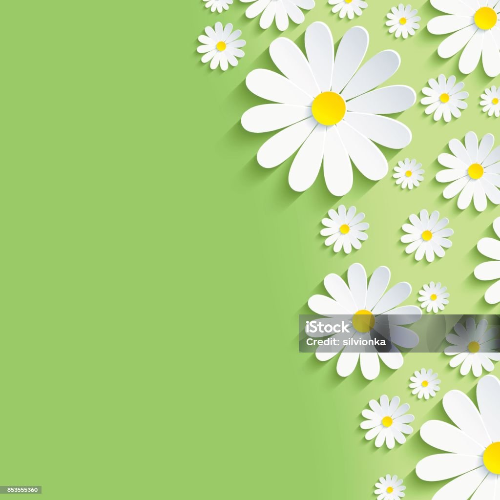 Spring Green Nature Background With White Chamomiles Stock Illustration -  Download Image Now - iStock