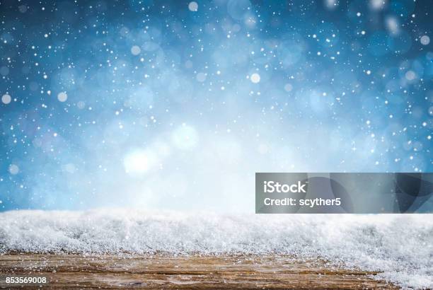 Christmas Background Concept Stock Photo - Download Image Now - Snow, Table, Backgrounds