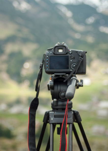 istock Modern camera with mic on tripod recording nature 853569170