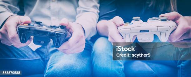 Gaming Game Play Video On Tv Or Monitor Gamer Concept Stock Photo - Download Image Now
