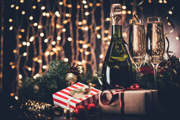 glasses of champagne and presents