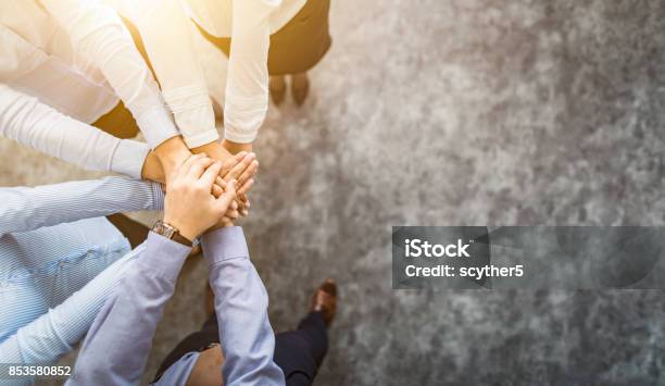 Stack Of Hands Unity And Teamwork Concept Stock Photo - Download Image Now - High-Five, Human Resources, Teamwork