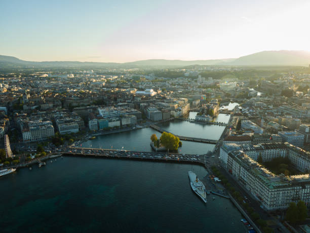 istock Geneva cityscape from aerial view 853584200