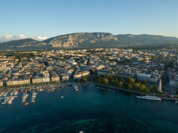 istock Geneva cityscape from aerial view 853584236