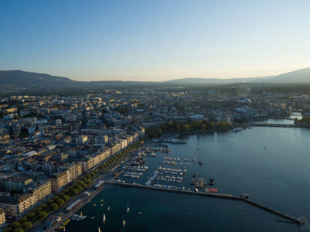 istock Geneva cityscape from aerial view 853584332