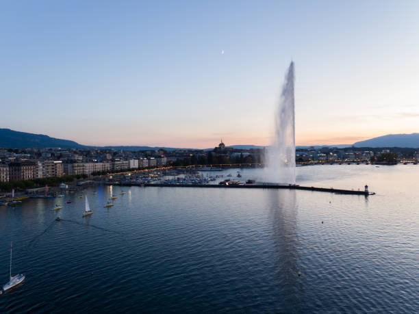 istock Geneva cityscape from aerial view 853584398