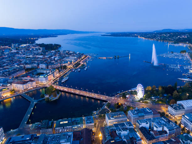 istock Geneva cityscape from aerial view 853584514