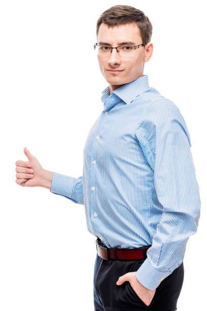 istock Satisfied successful entrepreneur showing thumbs up on white background 853604180