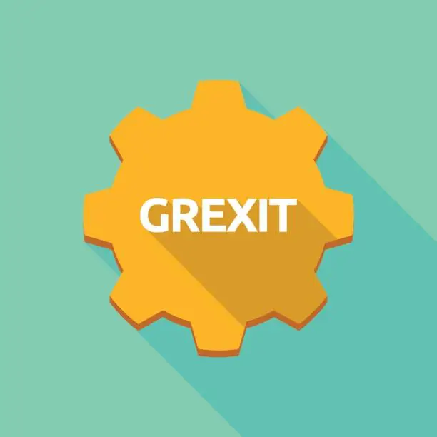 Vector illustration of Long shadow gear with  the text GREXIT