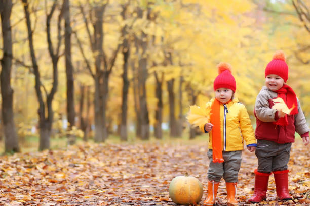 istock kids in autumn park with pumpkin 853613504