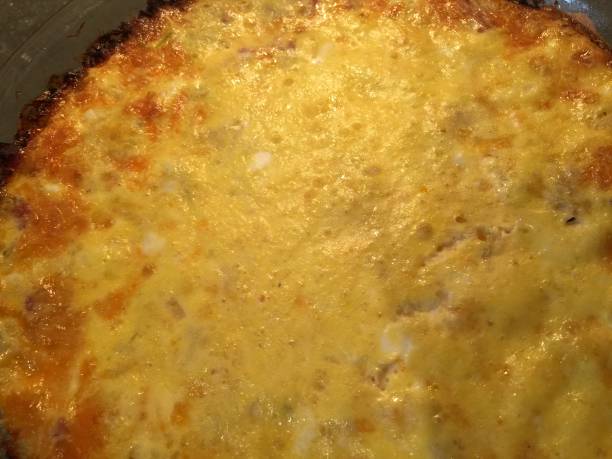 istock Ham and Cheddar Cheese Quiche, Close up of Top 2 853625368