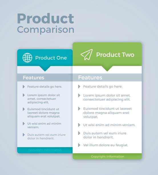 Two Product Comparison Marketing Product comparison information between two products. comparison infographics stock illustrations