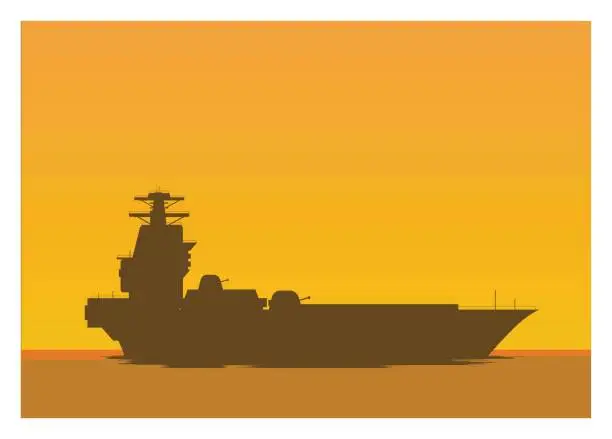 Vector illustration of warship silhouette in the afternoon