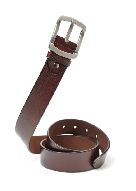 istock Brown leather belt, isolated on white background 853634762