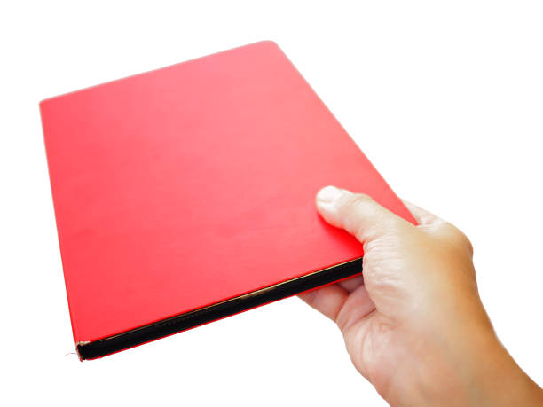 istock Hand giving red tablet cover book, white background 853643314