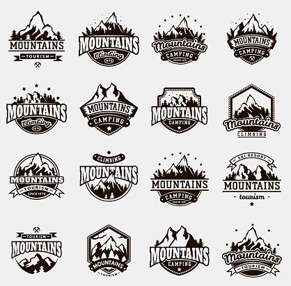 Mountain Nature Travel Outdoor Vector Badge Icons Set Stock ...