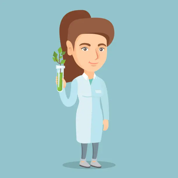 Vector illustration of Scientist holding test tube with young sprout