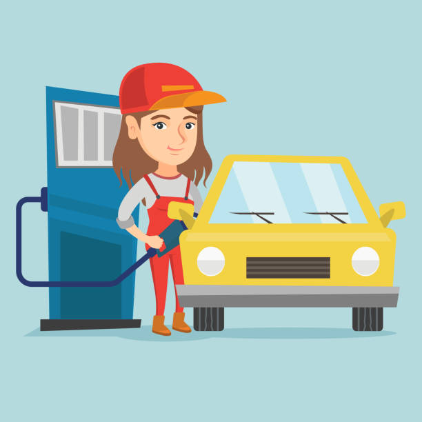 istock Caucasian worker of gas station refueling a car 853657026