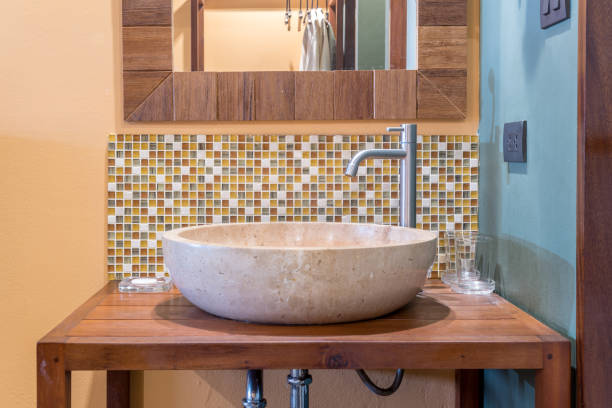istock Modern tropical lavatory at restroom design 853657132