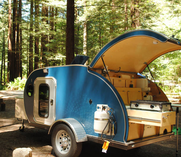 istock Teardrop trailer campsite in Redwood Forest 853677276