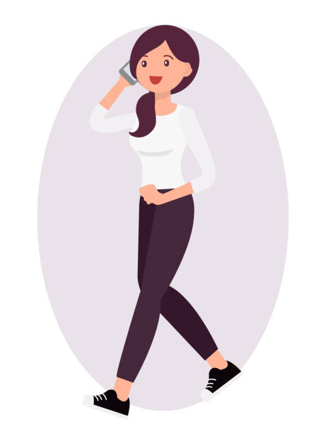 Ilustración de Dibujos Animados Carácter Diseño Mujer Mujer Caminando Y  Hablando Por El Teléfono Inteligente y más Vectores Libres de Derechos de  Adulto - iStock